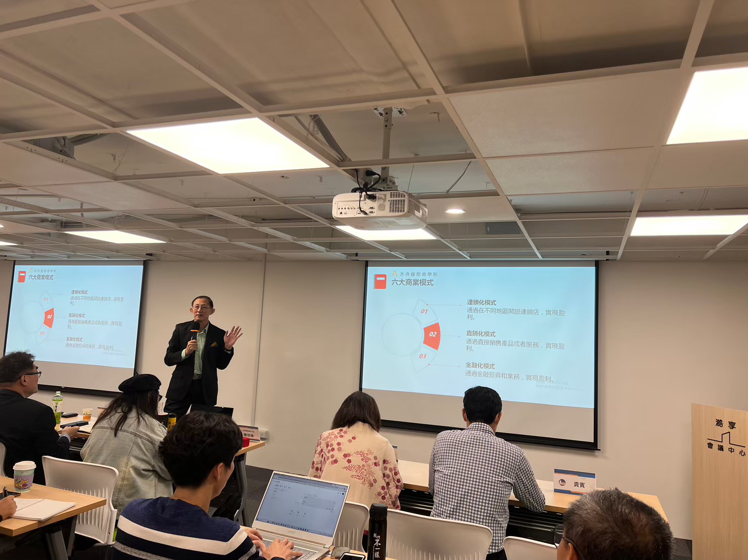 企業商業模式研討培訓，雙螢幕投影同步展示